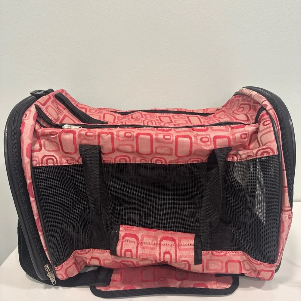Pink Patterned Sided Pet Carrier with Mesh Venting